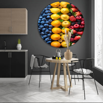 Mondriaans Kleurrijk Fruitcompositie aluminium muurcirkel