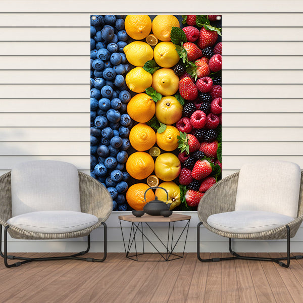 Mondriaans Kleurrijk Fruitcompositie tuinposter