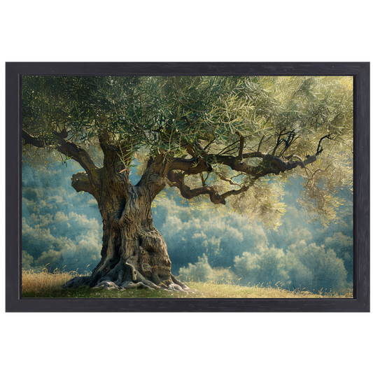 Nachtelijke boom met sterrenhemel canvas met baklijst