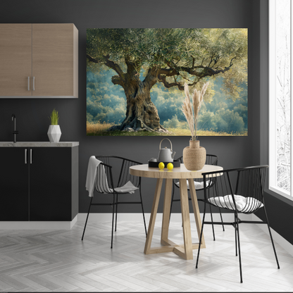 Nachtelijke boom met sterrenhemel canvas met baklijst