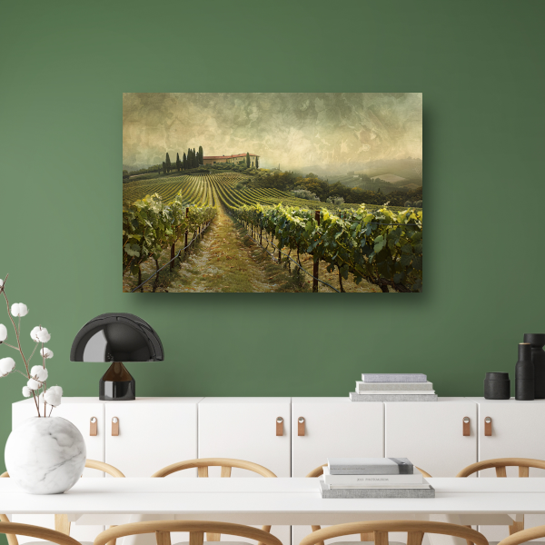 Klassieke wijngaard met Provençaals huis poster
