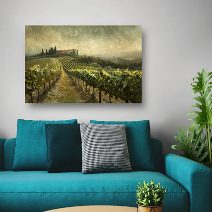 Klassieke wijngaard met Provençaals huis poster