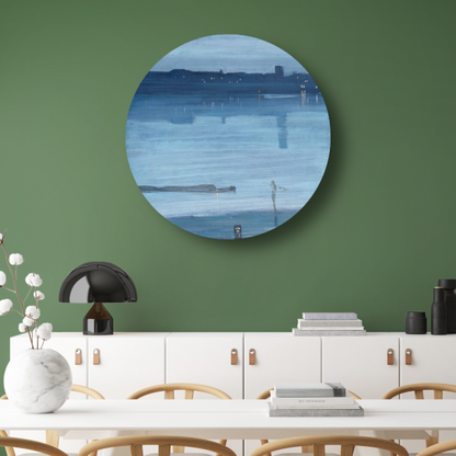 Blauw en zilver - Chelsea - James Abbott McNeill Whistler aluminium muurcirkel