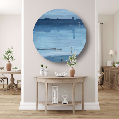 Blauw en zilver - Chelsea - James Abbott McNeill Whistler aluminium muurcirkel