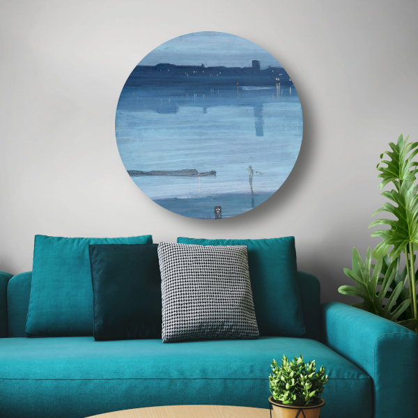 Blauw en zilver - Chelsea - James Abbott McNeill Whistler aluminium muurcirkel