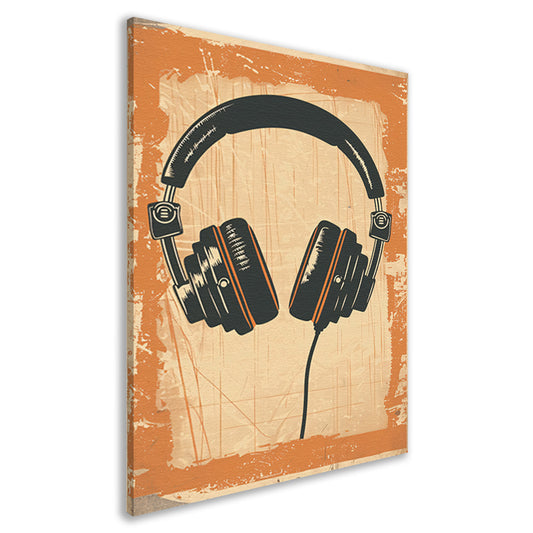 Vintage Hoofdtelefoon op Gekleurde Achtergrond canvas