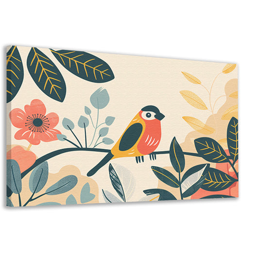 Gestileerde vogel tussen kleurrijke bladeren canvas