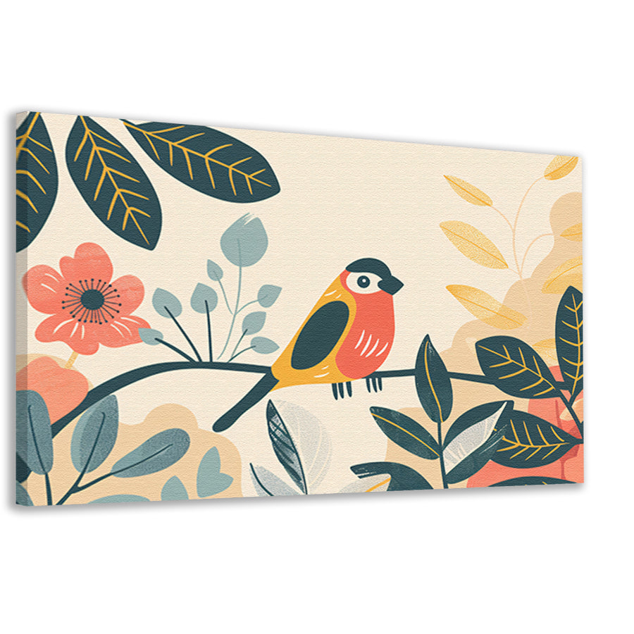 Gestileerde vogel tussen kleurrijke bladeren canvas