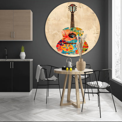 Kleurrijk Gitaar Met Bloemen aluminium muurcirkel