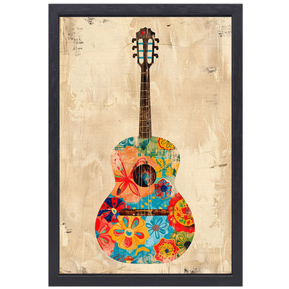 Kleurrijk Gitaar Met Bloemen canvas met baklijst
