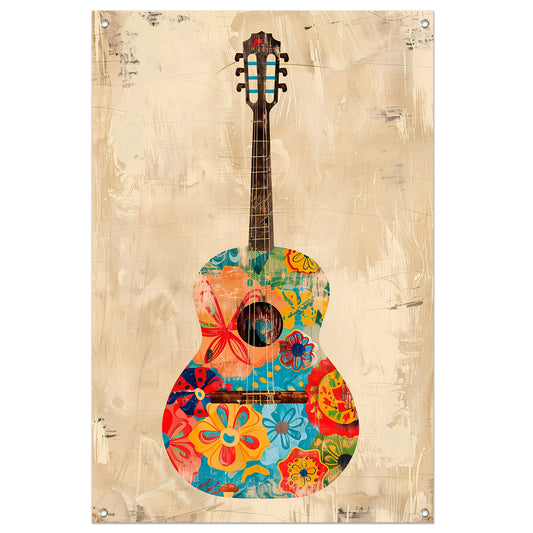 Kleurrijk Gitaar Met Bloemen tuinposter