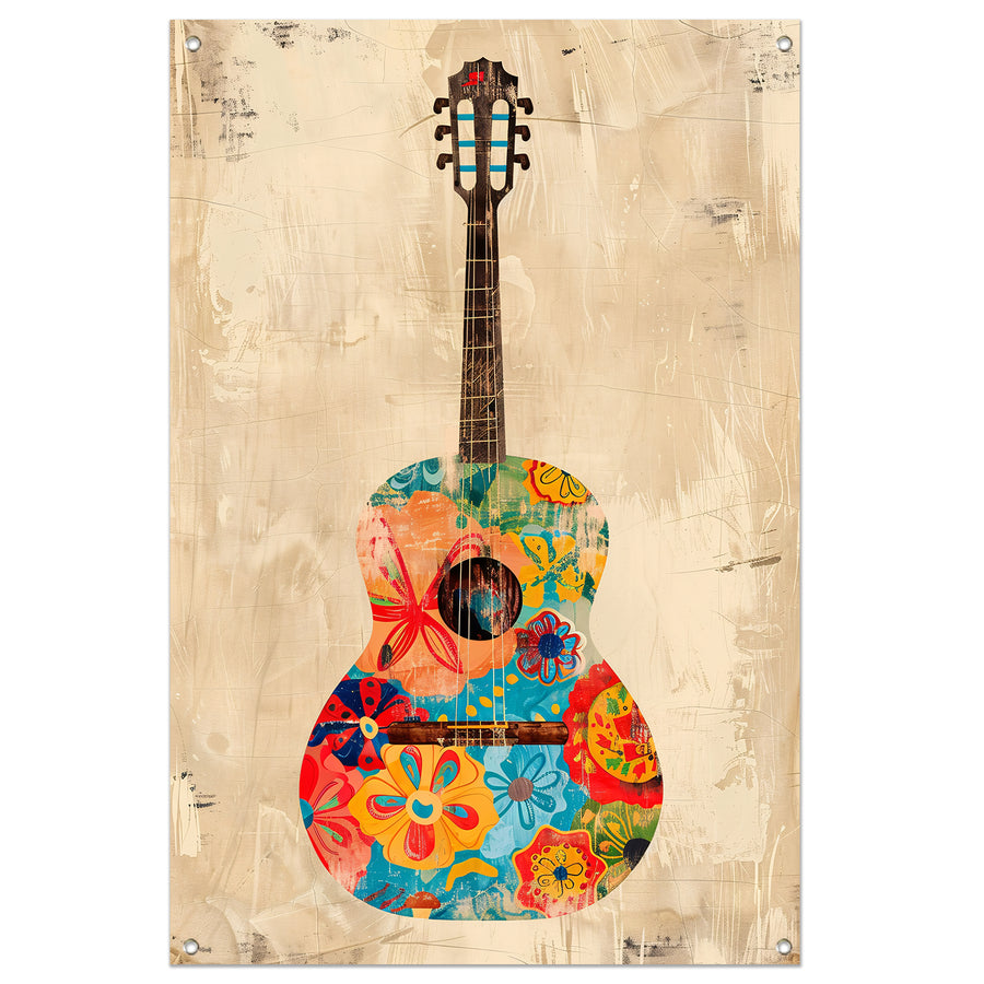 Kleurrijk Gitaar Met Bloemen tuinposter