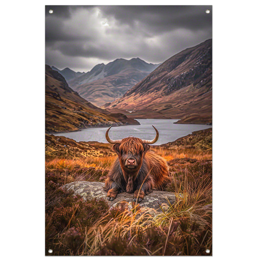 Schotse Hooglander in Berglandschap tuinposter