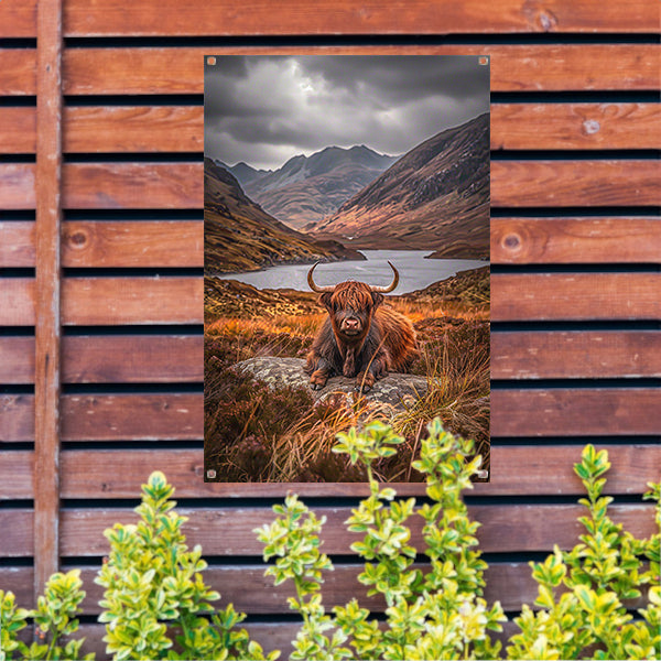 Schotse Hooglander in Berglandschap tuinposter