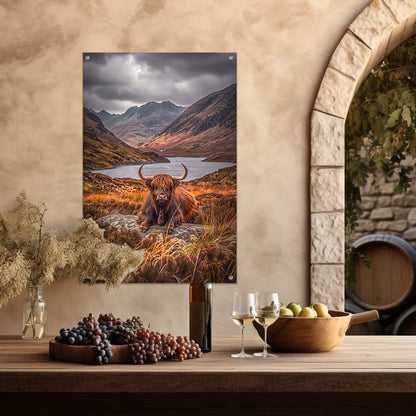 Schotse Hooglander in Berglandschap tuinposter