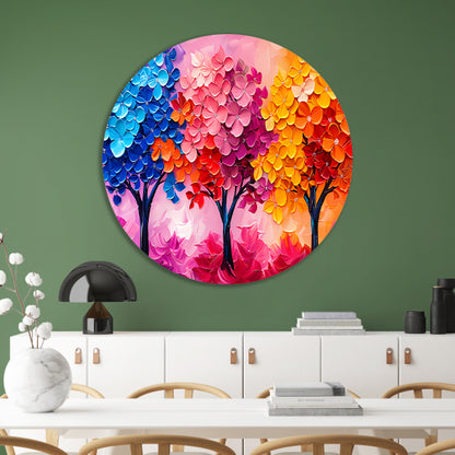Kleurrijke abstracte bomen en bloemen schilderij forex muurcirkel