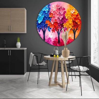 Kleurrijke abstracte bomen en bloemen schilderij forex muurcirkel