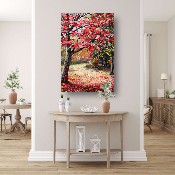 Abstract schilderij van herfstlandschap canvas met baklijst