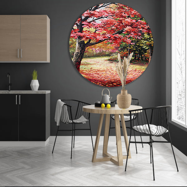 Abstract schilderij van herfstlandschap aluminium muurcirkel