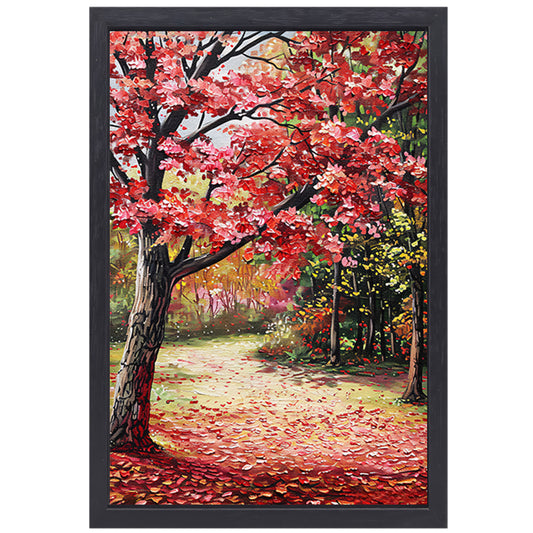 Abstract schilderij van herfstlandschap canvas met baklijst