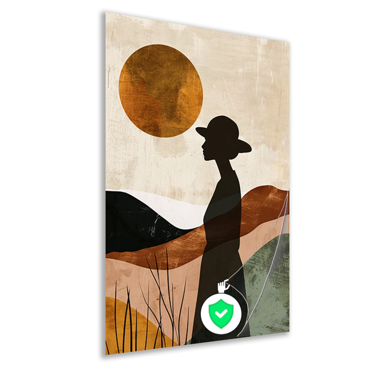 Vrouwelijk silhouet met abstracte natuur en warme kleuren poster