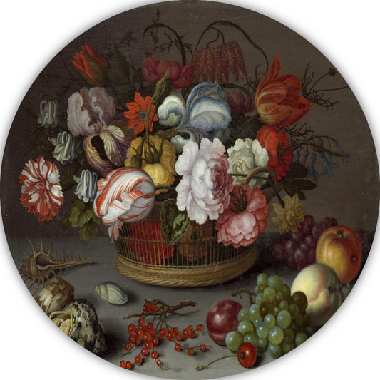 Mand met bloemen - Balthasar van der Ast aluminium muurcirkel