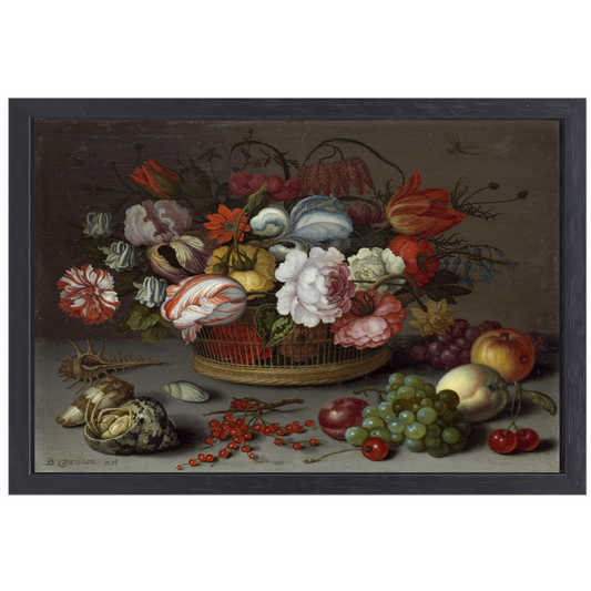 Mand met bloemen - Balthasar van der Ast canvas met baklijst