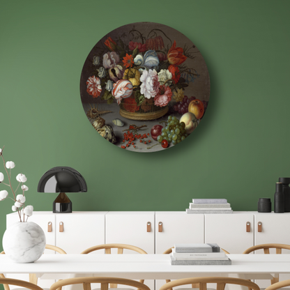 Mand met bloemen - Balthasar van der Ast aluminium muurcirkel