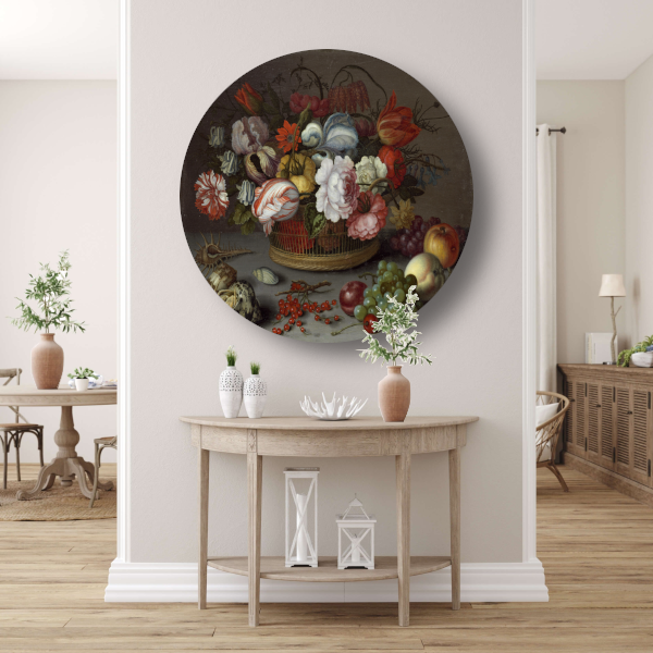 Mand met bloemen - Balthasar van der Ast aluminium muurcirkel