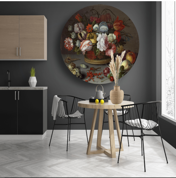 Mand met bloemen - Balthasar van der Ast aluminium muurcirkel