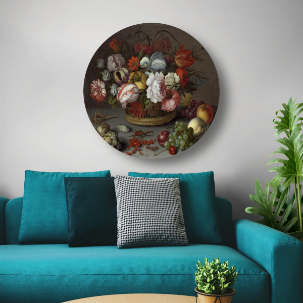 Mand met bloemen - Balthasar van der Ast aluminium muurcirkel