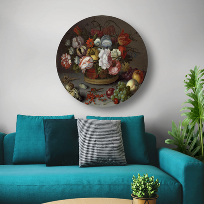 Mand met bloemen - Balthasar van der Ast aluminium muurcirkel