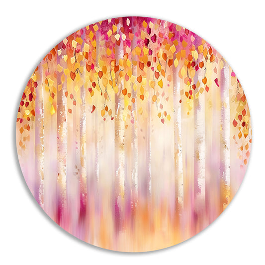 Abstract schilderij van kleurrijk herfstbos aluminium muurcirkel