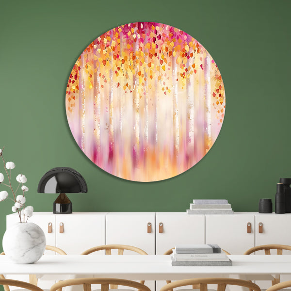 Abstract schilderij van kleurrijk herfstbos aluminium muurcirkel