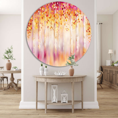 Abstract schilderij van kleurrijk herfstbos aluminium muurcirkel