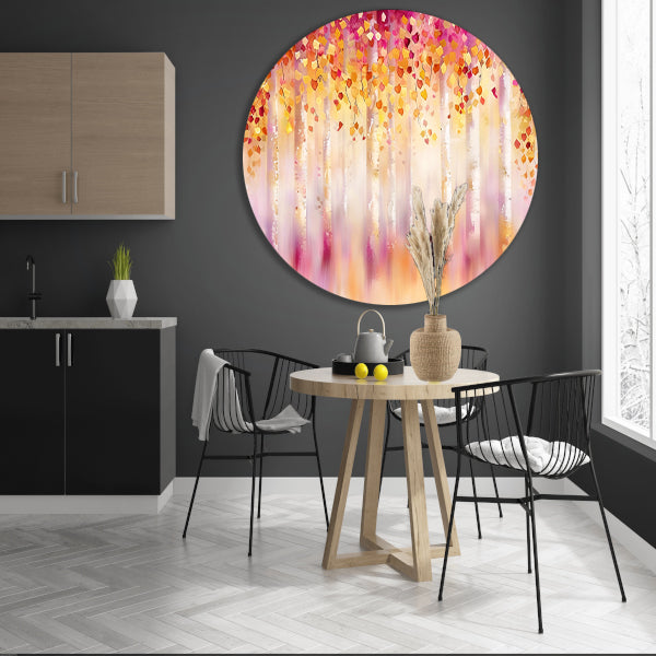 Abstract schilderij van kleurrijk herfstbos aluminium muurcirkel