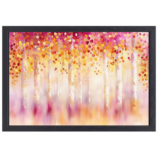 Abstract schilderij van kleurrijk herfstbos canvas met baklijst