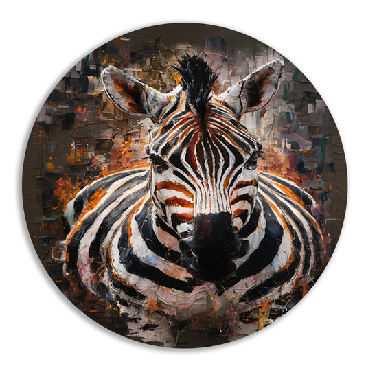 Expressieve Zebra in Abstracte Kleurenpracht aluminium muurcirkel