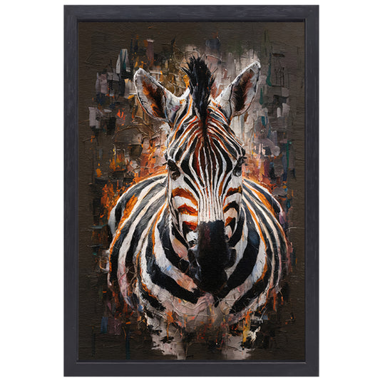 Expressieve Zebra in Abstracte Kleurenpracht canvas met baklijst