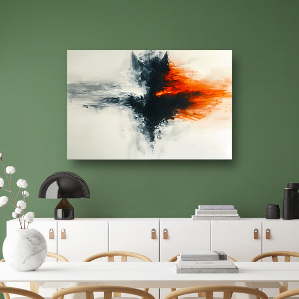 Abstract schilderij van wolf met vurige kleuren canvas met baklijst