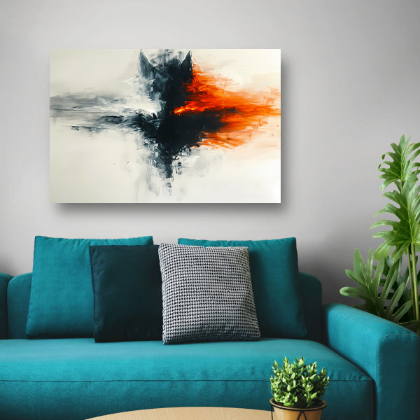 Abstract schilderij van wolf met vurige kleuren canvas met baklijst