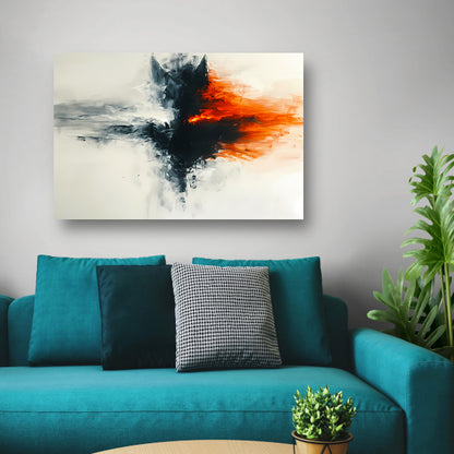 Abstract schilderij van wolf met vurige kleuren canvas met baklijst