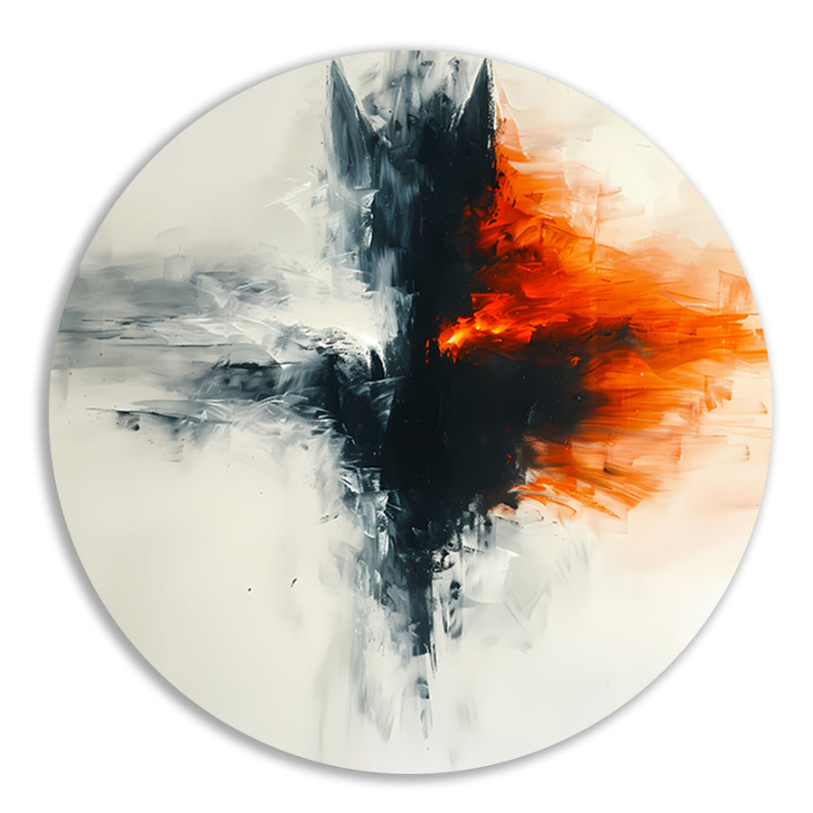 Abstract schilderij van wolf met vurige kleuren aluminium muurcirkel