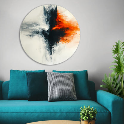 Abstract schilderij van wolf met vurige kleuren aluminium muurcirkel