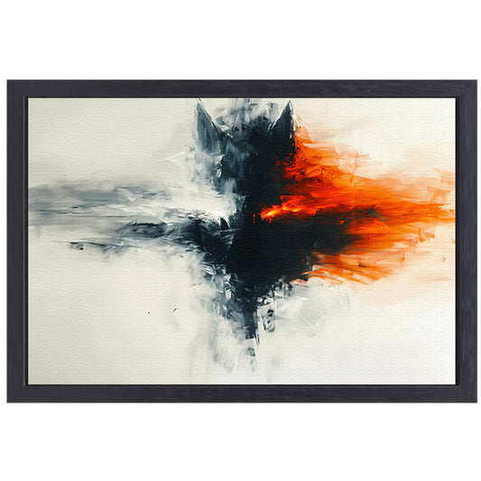 Abstract schilderij van wolf met vurige kleuren canvas met baklijst