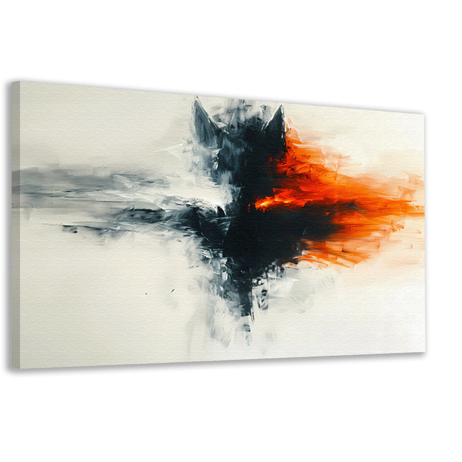 Abstract schilderij van wolf met vurige kleuren canvas