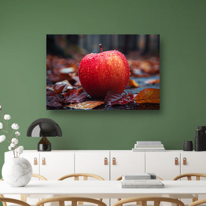Rode appel bedekt met dauw in herfst canvas met baklijst