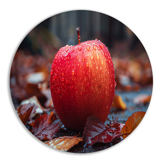Rode appel bedekt met dauw in herfst aluminium muurcirkel