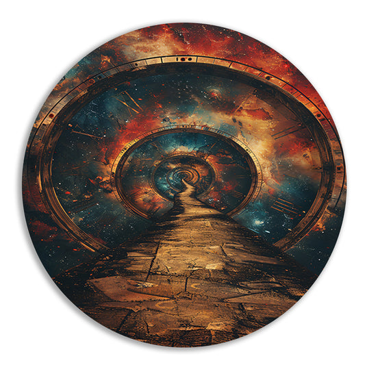 Surrealistisch Pad door de Kosmische Tijd aluminium muurcirkel