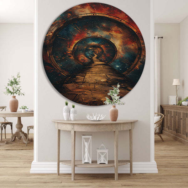 Surrealistisch Pad door de Kosmische Tijd aluminium muurcirkel
